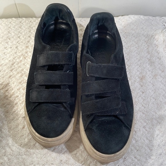 Sandro Paris Black Suede Three Velcro Strap Sneakers - Picture 1 of 11